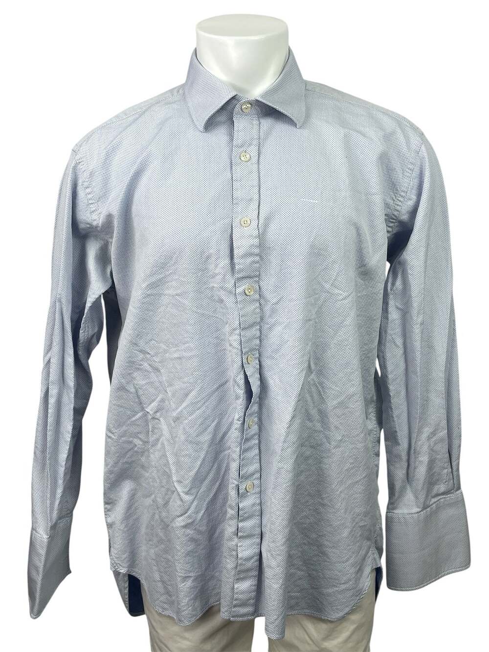 Charles Tyrwhitt Men's Blue Dots Long Sleeve Collared Button Down Shirt Top 44